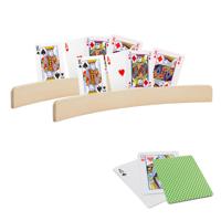 2x stuks Speelkaarthouders - inclusief 54 speelkaarten - groen geruit - hout - 35 cm - kaarthouders