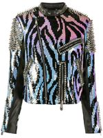 Philipp Plein veste de moto cloutée à sequins brodés - Noir