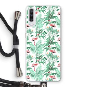 Flamingo bladeren: Samsung Galaxy A70 Transparant Hoesje met koord