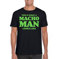 Foute party t-shirt voor heren - macho man - zwart - glitter groen - carnaval/themafeest