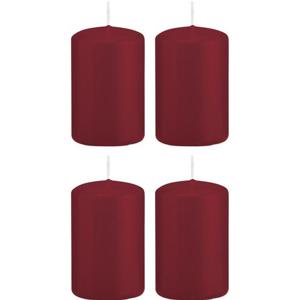 Cilinderkaars/stompkaars - 4x - bordeauxrood - 5 x 8 cm - 18 branduren