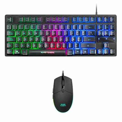 Toetsenbord met Gaming Muis Mars Gaming MCPTKLES 3200 dpi RGB Zwart Qwerty Spaans