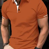 Bon&Bon Men's Short Sleeve Polo Shirt - Dusty Blue Color Block Golf Top Orange / M