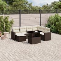 8-delige Loungeset met kussens poly rattan bruin