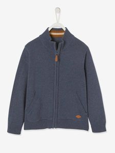 jongensvest met ritssluiting en opstaande kraag blauw chiné