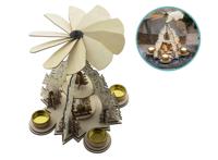 Houten Kerstpiramide met waxinelichthouders 22,5 x 22,5 x 28,5 cm