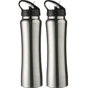 2x Zilveren RVS bidons/drinkflessen 500 ml
