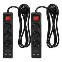 Benson Stekkerdoos 3-voudig- 2x usb - schakelaar - geaard - zwart - 150 cm