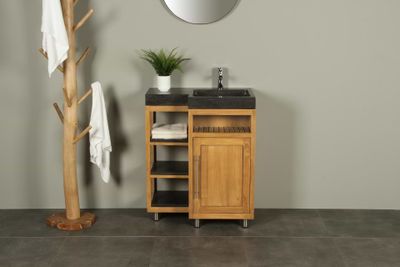 Teakhouten Badmeubel Kerinci 75 cm Deur Rechts Hardsteen Massief Teakhout