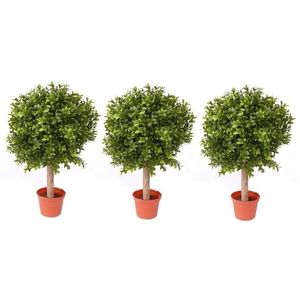 3x Buxus bol kunstplanten op stam in pot 35 cm