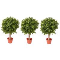 3x Buxus bol kunstplanten op stam in pot 35 cm