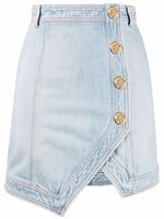 Balmain minijupe en jean à boutons logo - Bleu