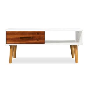 The Living Store Salontafel Retro - 90x50x40 cm - Bruin/Matwit - Massief Acaciahout/MDF