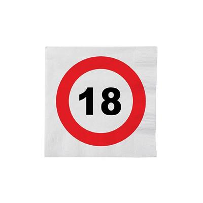 40x 18 jaar verkeersbord verjaardag thema servetten 33 x 33 cm