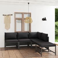 5-delige Loungeset met kussens poly rattan grijs