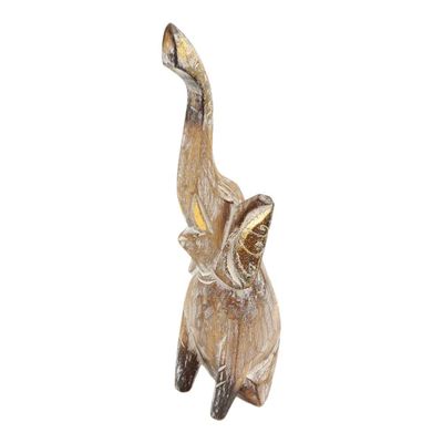 Beeld Houten Olifant Slurf omhoog Naturel (33 x 11 x 8 cm)