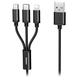 Remax Gition 3-in-1 USB Kabel - Lightning, Type-C, MicroUSB - Zwart