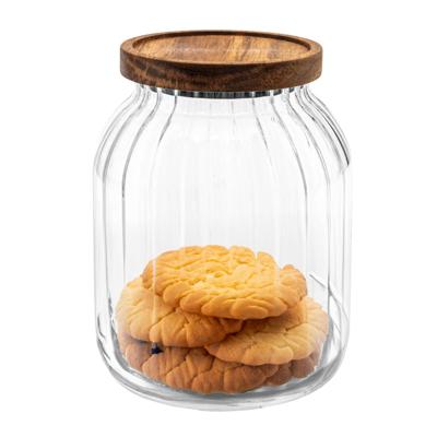 5Five voorraadpot Acacia hout - glas - 2L - 13 x 18 cm - voorraadpotten - Voedsel/snoep/koekjes