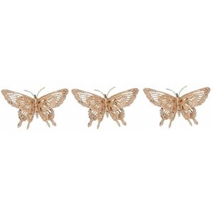 3x Kerst decoratie vlinders goud 15 x 11 cm
