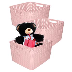 Opbergmand - 3x - Kastmand - rotan kunststof - oud roze - 28 Liter - 34 x 40 x 23 cm