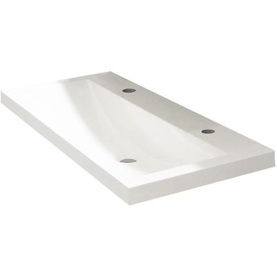 Wiesbaden Flag Wastafel Enkel - met 2 Kraangaten - 100x36x4cm - Kunstmarmer - Glans Wit