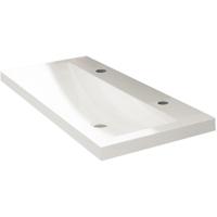 Wiesbaden Flag Wastafel Enkel - met 2 Kraangaten - 100x36x4cm - Kunstmarmer - Glans Wit