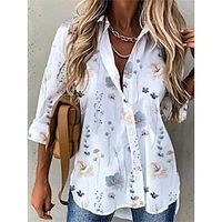 Dames Overhemd Blouse Bloemig nappi Afdrukken Casual Feestdagen Dagelijks Basic Lange mouw Overhemdkraag Wit Herfst winter Lightinthebox - thumbnail