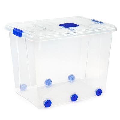 Plasticforte Opslagbak/box met deksel - 1x - 86L - 62 x 45 x 47 cm - transparant - met wielen