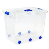Plasticforte Opslagbak/box met deksel - 1x - 86L - 62 x 45 x 47 cm - transparant - met wielen