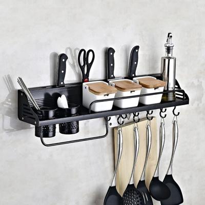 Een versie 70cm 2 kopjes 10 haken keuken multifunctionele wand-gemonteerde kruiderij houder opslag rek (zwart)