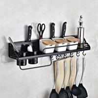 Een versie 70cm 2 kopjes 10 haken keuken multifunctionele wand-gemonteerde kruiderij houder opslag rek (zwart)