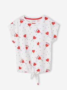 Gestreept T-shirt voor meisjes met sierstrik wit / rood