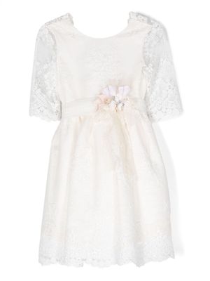Mimilù robe en tulle à fleurs appliquées - Blanc