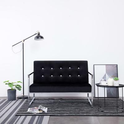 Tweezitsbank met armleuningen chroom en fluweel zwart