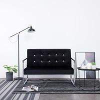 Tweezitsbank met armleuningen chroom en fluweel zwart - thumbnail