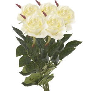 Kunstbloem roos Simone - 5x - wit - 73 cm - decoratie bloemen