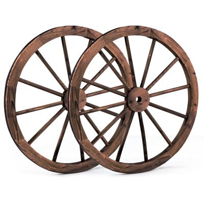 Ouderwets Wagenwiel Set van 2 Houten Wiel met Stalen Velg Decoratief Tuin Wagenwiel Autowiel 76 x 76 x 3,5cm Bruin