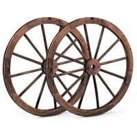 Ouderwets Wagenwiel Set van 2 Houten Wiel met Stalen Velg Decoratief Tuin Wagenwiel Autowiel 76 x 76 x 3,5cm Bruin