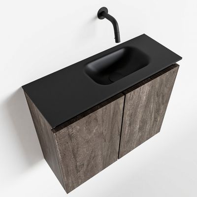 Toiletmeubel Mondiaz Ture | 60 cm | Meubelkleur Dark brown | Eden wastafel Urban Rechts | Zonder kraangat