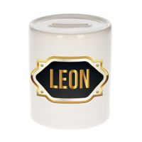 Naam cadeau spaarpot Leon met gouden embleem