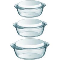 3x Ronde glazen ovenschalen met deksel 1,4/2,1/3 liter   - - thumbnail