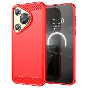 Huawei Pura 70 Geborsteld TPU Hoesje - Koolstofvezel - Rood