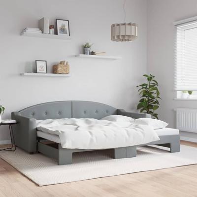 Slaapbank met onderschuifbed 90x200 cm stof lichtgrijs