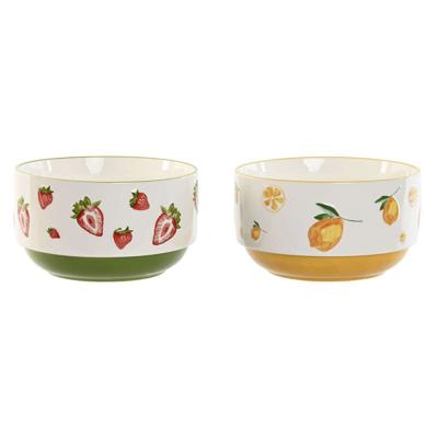 Saladekom Home ESPRIT Geel Rood Groen Porselein 21 x 21 x 12 cm (2 Stuks)