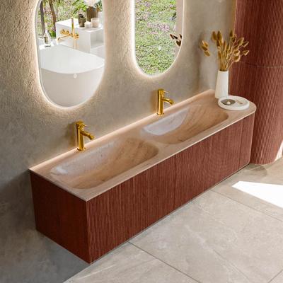 Badmeubel Mondiaz Kurve-Dlux | 165 cm | Meubelkleur Ruby | Wastafelkleur Saba | Solid surface | Dubbel / Links spoelbak | 2 kraangaten