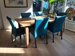 Set van 6 leren eetkamerstoelen - blauw leer - Echt leer, Modern, ontdek de vele Leersoorten en Kleuren bij ShopX