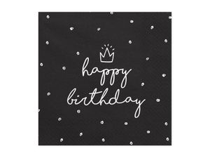 Servetten Happy birthday King Zwart/Wit - 20 Stuks