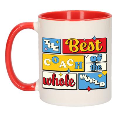 Cadeau koffie/thee mok - de beste coach/trainer - van de wereld - rood - 300 ml - keramiek