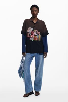 Dubbel T-shirt met patchmouwen Botter - BLACK - XL