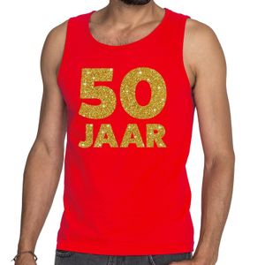 50 Jaar glitter tanktop / mouwloos shirt rood heren